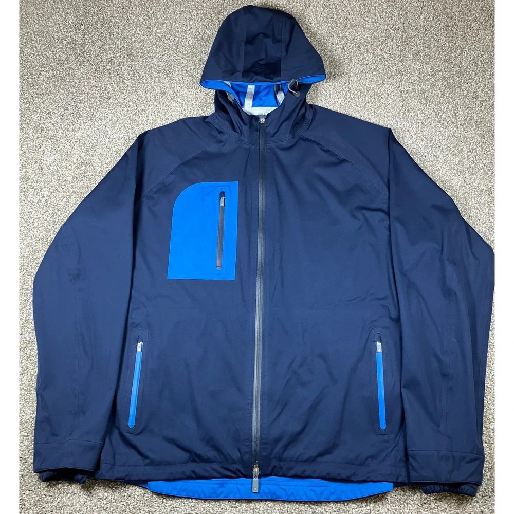 Peter Millar Mens XL Navy Blue Crown Sport Hooded Windbreaker Rain Jacket